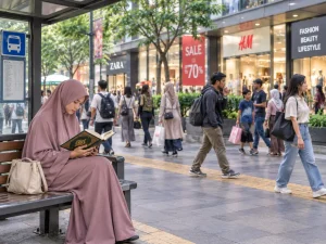 wanita-membaca-al-qur'an-dikeramaian